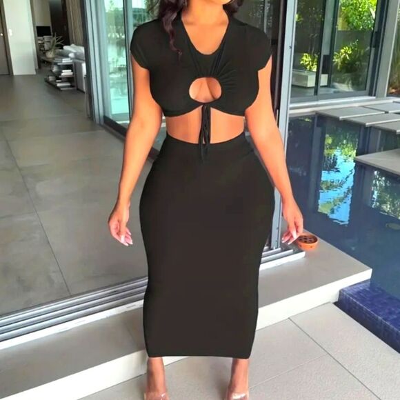 Ladies cut-out 2pc bodycon skirt set sz Large - Picture 3 of 5